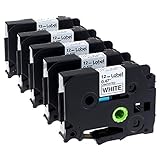 Label KINGDOM Compatible Label Tape Replacement for Brother P Touch Label Maker Tape (TZ 231 TZe 231) Black on White 12mm 0.47 Inch Laminated TZe Tape for PTD210 PTH110 PT1880 PTD400AD, 5-Pack