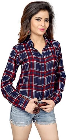 Trendif Women's Poly Modal Viscose Checkered Shirt