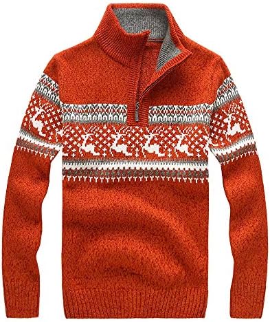 Ratoop Men's Christmas Sweater Reindeer Print Sweatshirt Casual Pullover Tops Stand Collar Zipper Long Sleeve T-Shirt Blouse