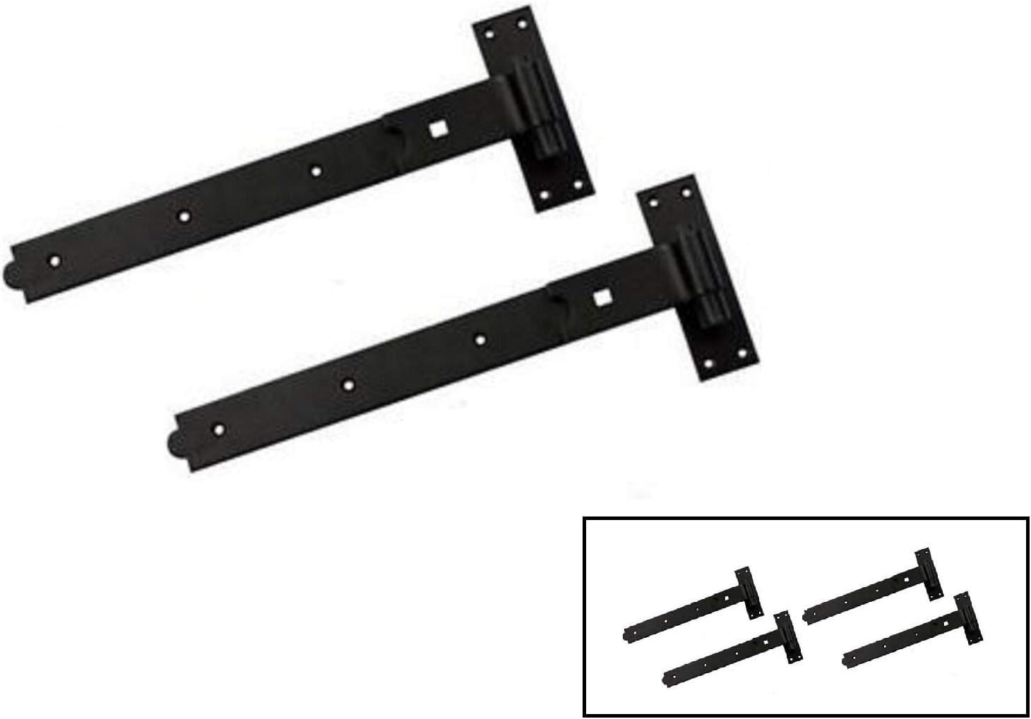 Gate Hinges Cranked 450mm 18" 2 x Pair Black Heavy Duty Hook And Band
