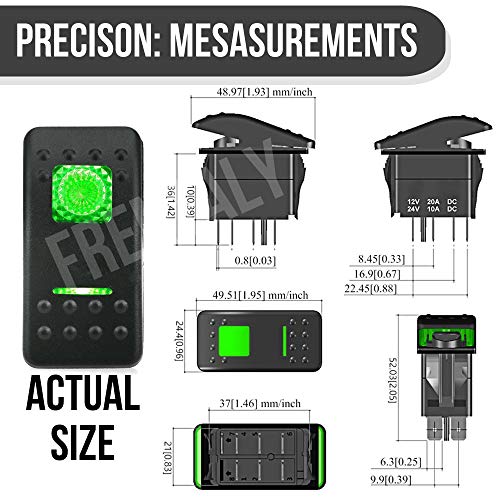 Frentaly Green Compressor 12V 20 Amp Waterproof ON Off Custom Marine Boating Vehicle Rocker 5 Pin Control Switch Kit - Thumbnail 2