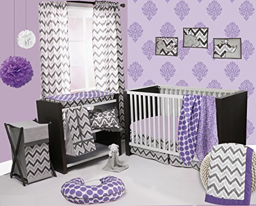 Bacati Ikat Lilac/grey Dots/leopard 4 Crib Set with 2 Muslin Blankets