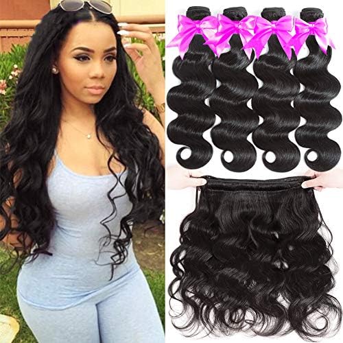 Flady Brazilian Virgin Hair Body Wave 10A Brazilian Hair Weaves 4 Bundles Virgin Human Hair Weaving Natural Black Color 95-100g/bundle (16 18 20 22inch)
