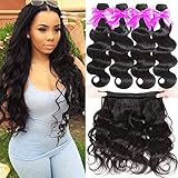 Flady Brazilian Virgin Hair Body Wave 10A Brazilian Hair Weaves 4 Bundles Virgin Human Hair Weaving Natural Black Color 95-100g/bundle (16 18 20 22inch)