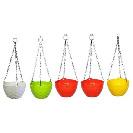 EOAN Hanging Planters for Plants Railing Flower Pots, Balcony Railing Vertical Hook for Home Gardening, Unbreakable Plant Container Set (Pack of 5, Plastic)