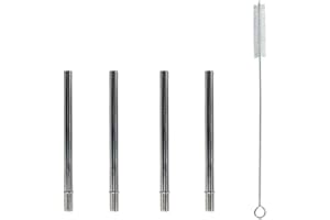 MASON JAR LIFESTYLE Extra Short 5" Safer Stainless Steel Straws for 12oz Thermos Funtainer, Cocktails, Small Glasses or Cups (4 Pack + Cleaning Brush)