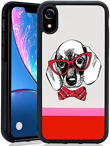 iPhone XR Black Case Design Pattern,Soft TPU and Rubber Bumper Anti-Scratch Protective Phone Case for iPhone XR-Dog Wearing Glasses