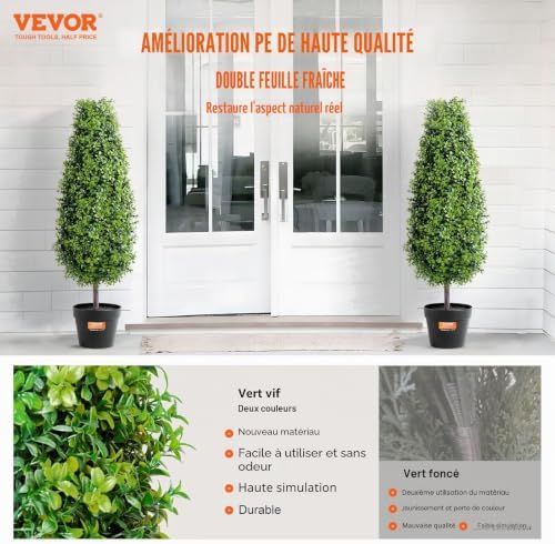 Buis Artificiel, Lot de 2, Faux Arbres Topiaires 91,4 cm avec Feuilles Supplémentaires et Pot, Résistante aux UV, Ensemble Fausse Plante Artificielle Verte pour Décoration Intérieur Extérieur