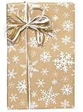 TAN & WHITE SNOWFLAKE Christmas Gift Wrap Wrapping Paper - 16ft Roll