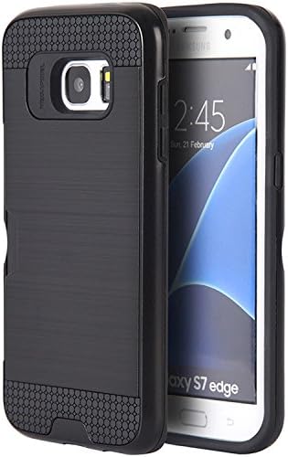 SLectionAccess Hybrid Card Holder TPU Skin Wallet Case for Samsung Galaxy S7 Edge - Retail Packaging - Black