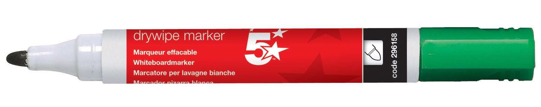5 Star Green Dry Wipe Whiteboard Marker Pen - 3mm Bullet Tip (Pack of 12), 296158-12