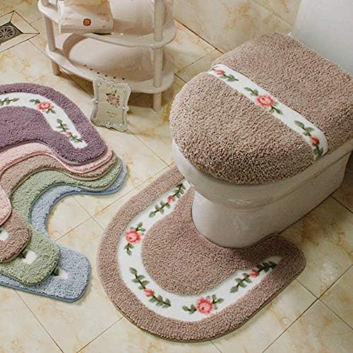 Pastoral Style Toilet Rug Flower Pattern Bathroom Mat Set U Shape Toilet Carpets Floor Decor Bath Mat Set Fiber Toilet Lid Cover (Color : C, Specification : 50x50cm)