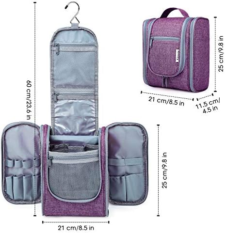 Hanging Travel Toiletry Bag Kit Cosmetic Makeup Organizer for Women and Girls (Purple) 7 Hanging Travel Toiletry Bag Kit Cosmetic Makeup Organizer for Women and Girls (Purple)