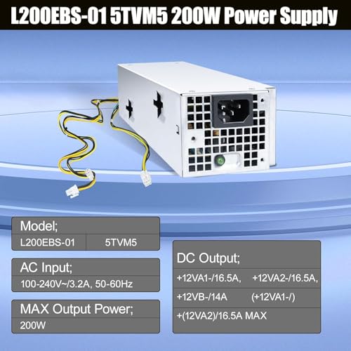 Upgraded Power Supply L200EBS-01 200W 5TVM5 Replacement Compatible with Dell OptiPlex 3060 3050 3050M 7050 7060 3080 5080 7080MT Dell Inspiron 3470 H200EBS-01 VFXXF PA-222 01-3D B K92TW