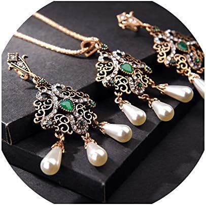 Pearls Vintage Ethnic Jewelry Crystal Flower Necklace Sets Drop Earring Women Turkish Earring and Necklace Set for Wedding