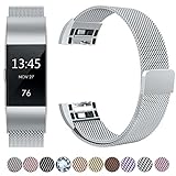 GEAK Fitbit Charge 2 Bands Metal,Milanese Loop Stainless Steel Replacement Accessories Magnetic Metal Small Bands for Fitbit Charge2 Silver
