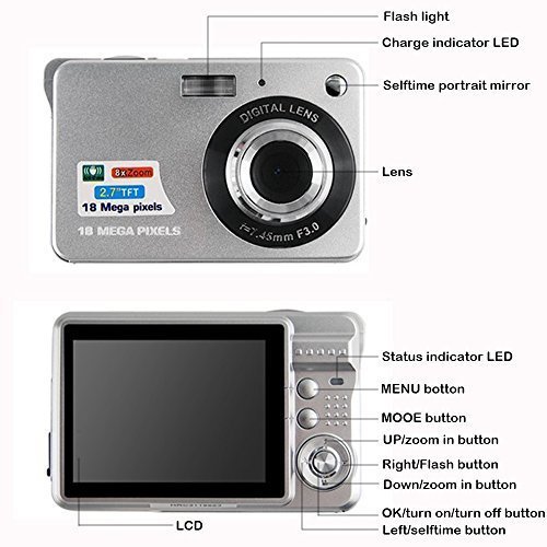Mini Digital Camera,CamKing CDC3 2.7 inch TFT LCD HD Digital Camera (Silver)