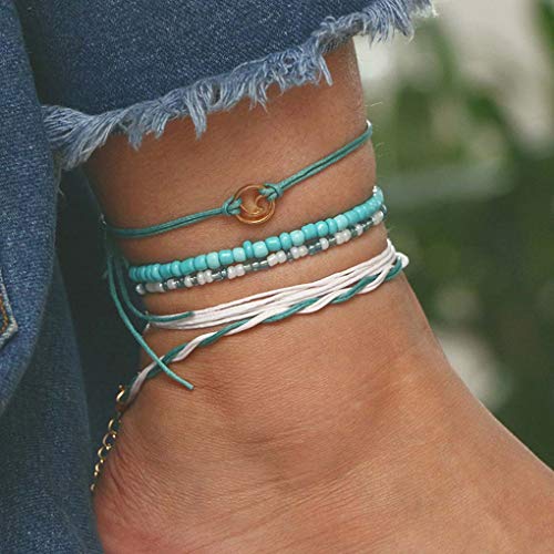 Yalice Boho Layered Turquoise Anklets Wave Rope Ankle Bracelet Beach Foot Chain for Women and Girls