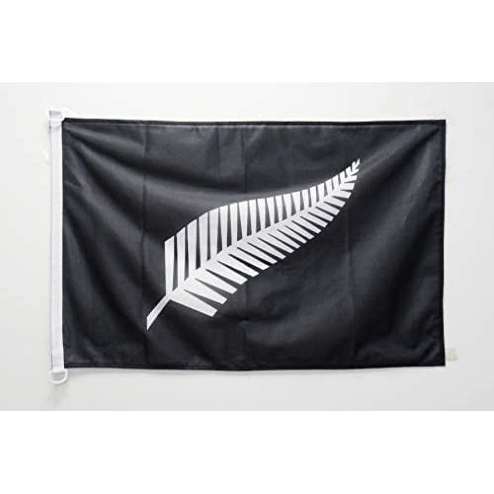AZ FLAG - New Zealand Fern Black with inscriptions Nautical Flag - 18'' x 12'' - For Outdoor and Boat - Rugby Banner Knitted Polyester with Two Plastic Rings - Vivid Colors - 12x18 in - 45x30 Cm