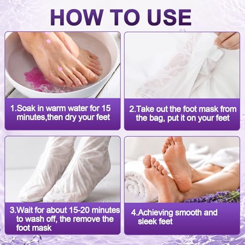 2 Pairs Foot Exfoliating Socks, Foot Peeling Mask, Exfoliating Socks, Moisturizing for Dry Cracked Feet, Exfoliating Socks for Women and Men (Lavender)