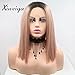 Xiweiya Mermaid Synthetic Rose Gold Straight Cut Bob Lace Front Wigs with Dark Root Middle Part Short Pink Bob Short Soft Wig Heat Resistant Fiber Hair Replacement Wig Women Drag Queen Makeup 14 inch