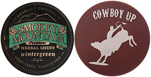 Smokey Mountain Herbal Chew or Snuff Wintergreen - 1 Can - Includes DC Skin Can Cover (Cowboy Skin)