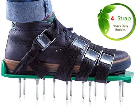 Professional Lawn Aeration Sandals with 4 Adjustable Durable Straps for Effective Treating, Aerate, Fertilize Lawn Soil-Lawn Aerator Shoes with Metal Buckles for Greener and Healthier Grass,Yard Care.