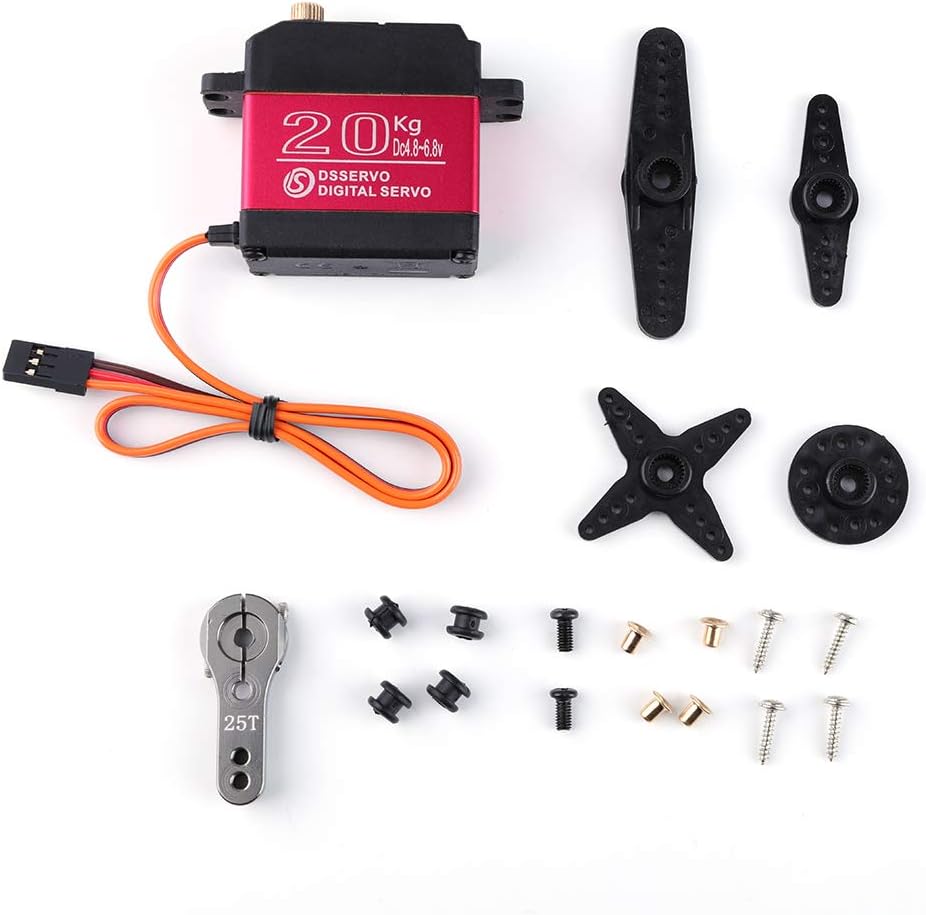 Digital Servo Motor, 20KG Digital Servo High Torque Full Metal Gear Waterproof RC Servo Aluminium Case with 25T Servo Arm for 1/8 1/10 RC Car Crawler Robot RC Model DIY,Control Angle 180°,DS3218MG