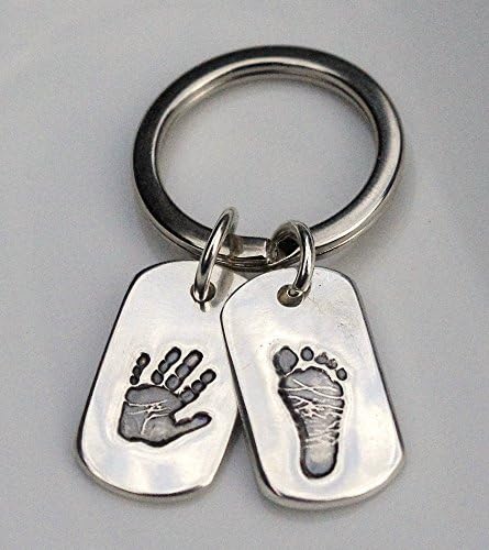 Personalized Handprint or Footprint Impressions Dog Tag Keyring