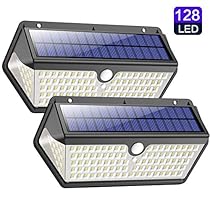 Luz Solar Exterior,Trswyop [2 Unidades-128LED-2200mah] Luces Solares Foco Solar Exterior con Sensor de Movimiento, 270°Gran Angular Impermeable Lampara Solar Exterior Para Jardín