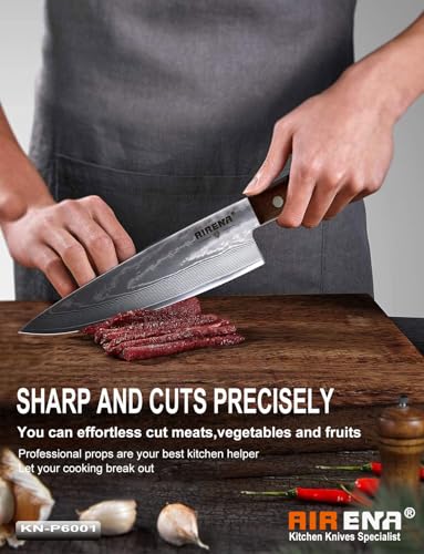 Damascus Chef Knife, Professional Kitchen Knife 20CM - Sharp Damascus Steel Blade 67 Layers - Excellent Edge Retention and Resistant Corrosion, Japanese Knives with Sheath and Gift Box