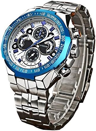 Business Casual Stainless Steel Band Dress Quartz Waterproof Wrist Watch White Blue