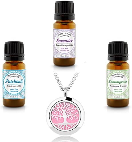 Healthy Life Supply 100% Pure Essential Aromatherapy Grade 3 Pack with Stainless Steel Diffuser Necklace