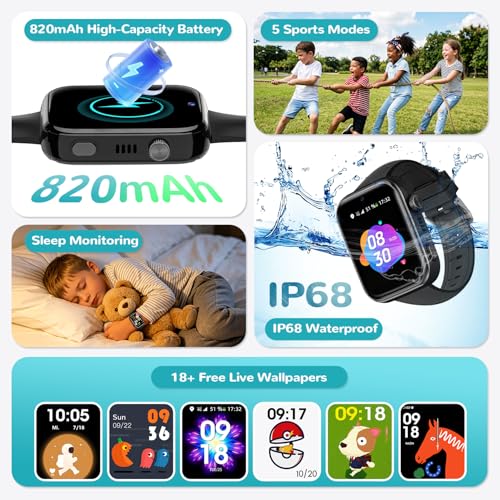 SWGOTA Reloj Inteligente Niño, Smartwatch Niños con 4G Videollamada/GPS, Chat de Voz/Modo Escuela/Whatsapp/WiFi/SMS/SOS/Podómetro/5 Modos Deportivos, IP68 Impermeable Regalo para Niñas Niños, Negro