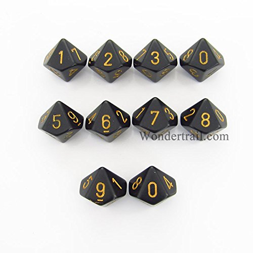 Black with Gold Opaque d10 Dice Set (10)