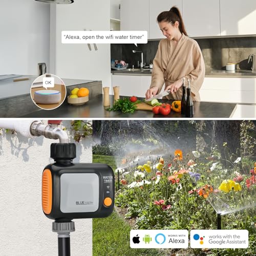 Johgee WiFi Watering Timer, Automatic Watering Timer with WiFi Hub, APP and Voice Control, Programmable Irrigation Timer and Remote Watering for Garden, Lawn