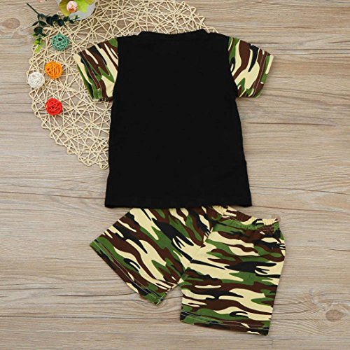 Vovotrade 2pcs Toddler Baby Kids Boy T-shirt Top+Camouflage Shorts Outfits Clothing Set (12M, Black) - Thumbnail 3