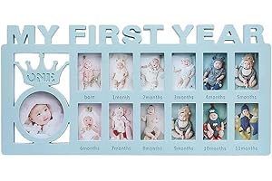 CCONYA Creative Baby Commemorate First 12 Months Picture Frame Kids Growing Memory Gift DIY Newborns First Year Souvenirs Photo Frame (blue)