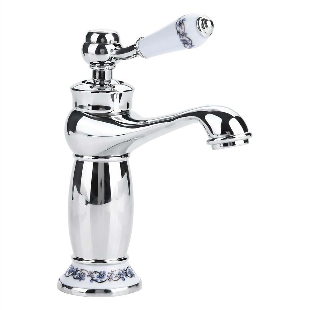 Fdit Antique Brass Ceramic Bathroom Sink Tap Blue White Porcelain Chrome