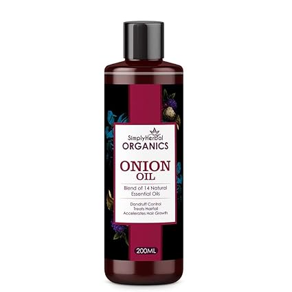 Simply Herbal Organics Onion Hair Oil 200 ML, Multi-Purpose Hair Oil with Argan, Brahmi, Bhringraj, Amla & Hibiscus, Aloe Vera, Sesame & Rose Oil For Complete Hair Treatment