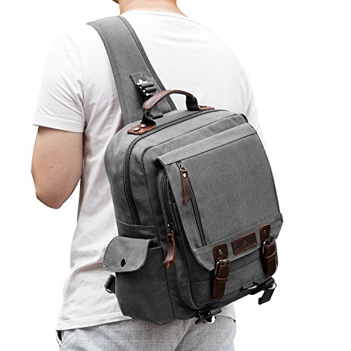 Plambag Canvas Sling Backpack Messenger Bag One Strap Travel Sport