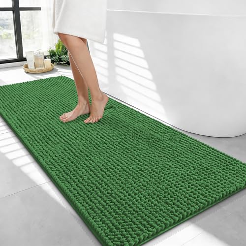 OLANLY Chenille Bath Rug Olive Green