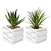 MyGift 4-Inch White Ceramic Indoor Small Plant Pot, Mini Modern Decorative Planters with Candy Ribbon Design, Set of 2
