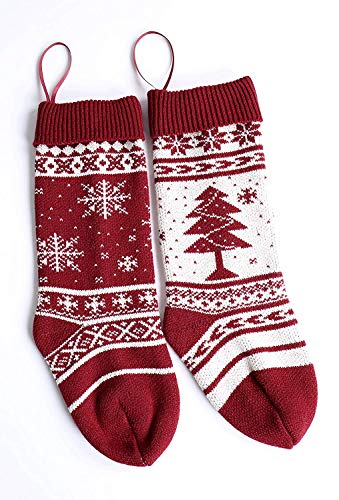 Yostyle Christmas Stockings, 4 Pack 18 inches Large Size Cable Knit Knitted Xmas Stockings, Rustic Personalized Stocking Decorations for Family Holiday Season Decor (Snowflakes, Xmas Tree)