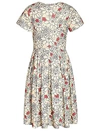 Weintee - Vestido plisado de manga corta para mujer con bolsillos