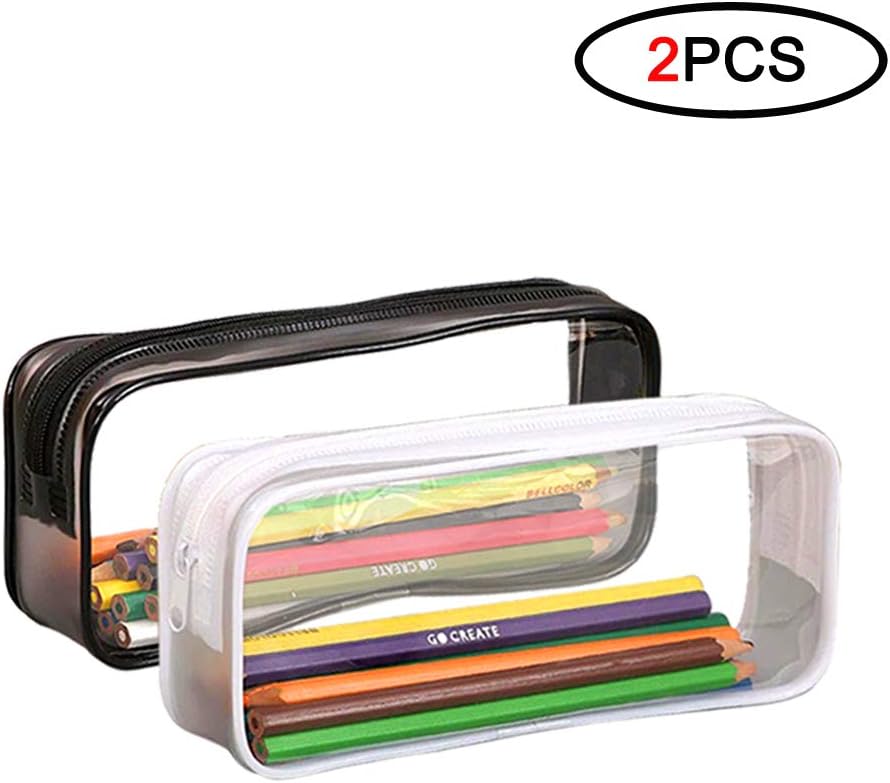 Clear Pencil Case for Exams, TOYESS 2 PCS Lightweight PVC Clear Pencil