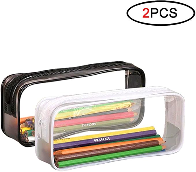 Clear Pencil Case for Exams, TOYESS 2 PCS Lightweight PVC Clear Pencil