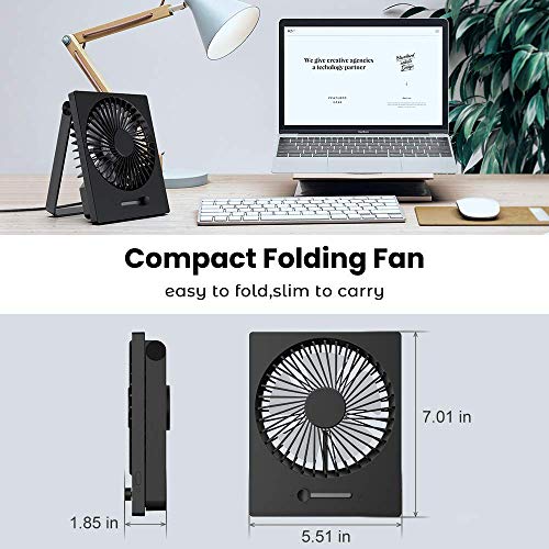 KopBeau Desk Fan, Personal USB Small Cooling Folding Table Fan, Stepless Speeds, Slim Design & 180 Degree Adjustment, DC Motor, Quiet for Home&Office, Black … - Thumbnail 5
