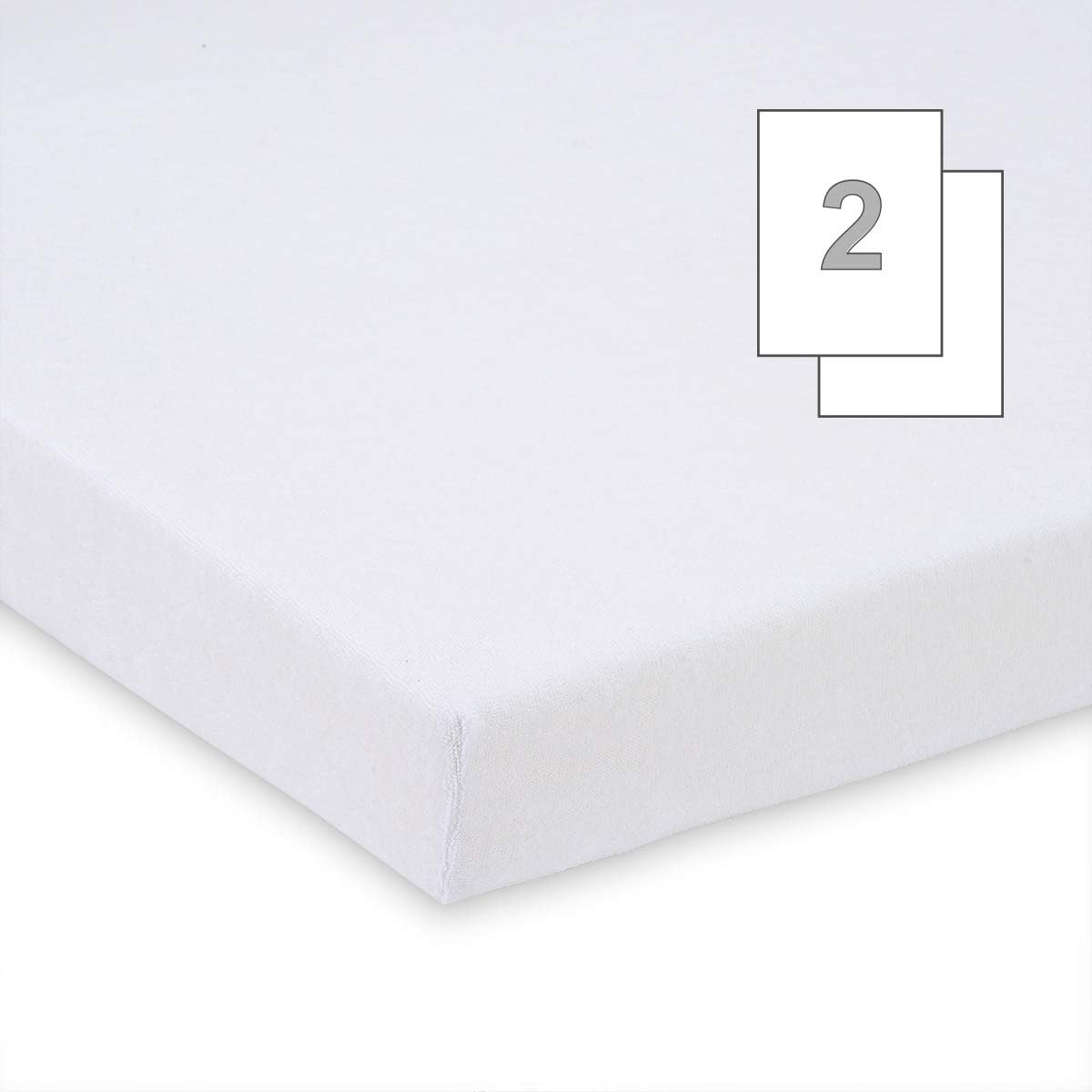 FabiMax 3540 Twin Pack Jersey Fitted Sheet for Extra Bed and Cradle, 90 x 40 cm White