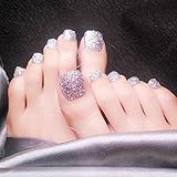 24pcs Holiday Toe Nails Mystery Glitter Strarry Silver Solid Short Square Full Cover